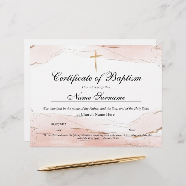 Certificate of Baptism, Baby Dedication (Front/Back In Situ)