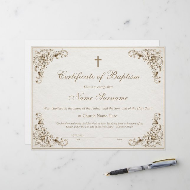 Certificate of Baptism, Baby Dedication (Front/Back In Situ)