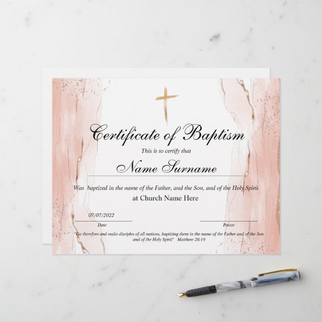 Certificate of Baptism, Baby Dedication (Front/Back In Situ)
