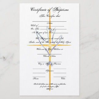 Certificate of Baptism-Child Stationery