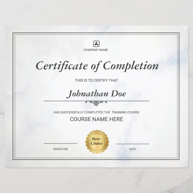 Certificate Of Completion (Front)