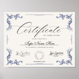Certificate of completion, appreciation diploma poster