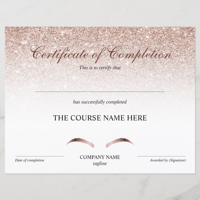 Certificate of Completion Award Brows Course (Front)