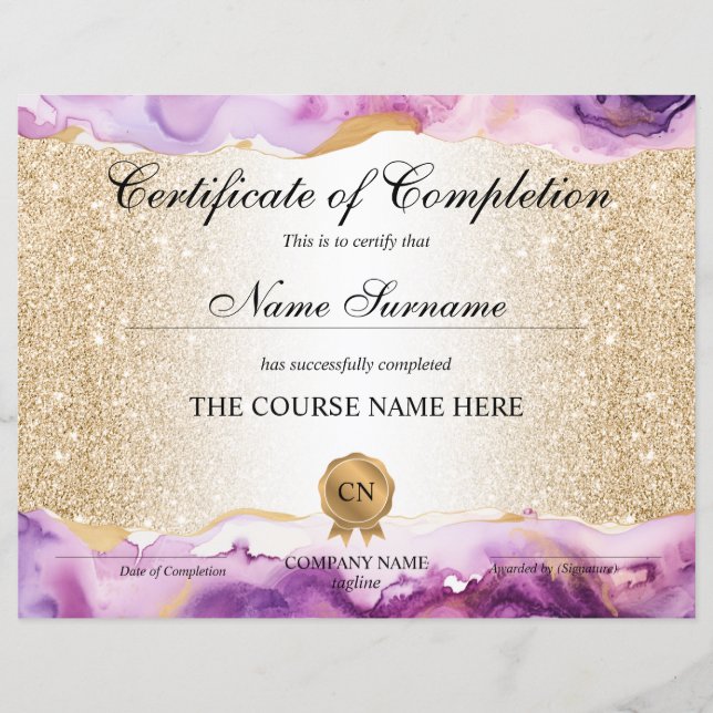 Certificate of Completion Award Course Beauty (Front)