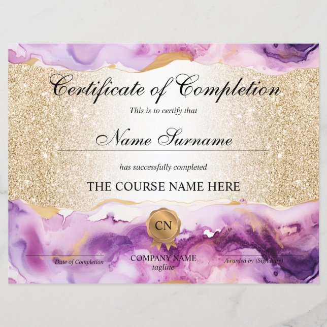 Certificate of Completion Award Course Beauty (Front)