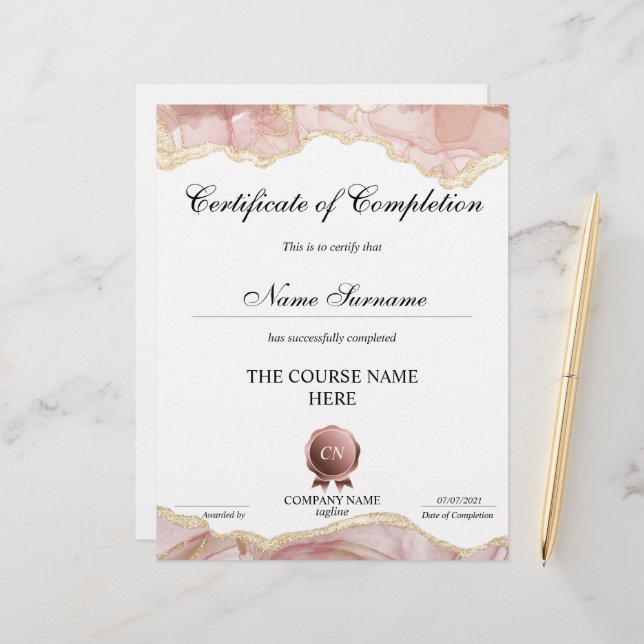 Certificate of Completion Award Course Completion (Front/Back In Situ)