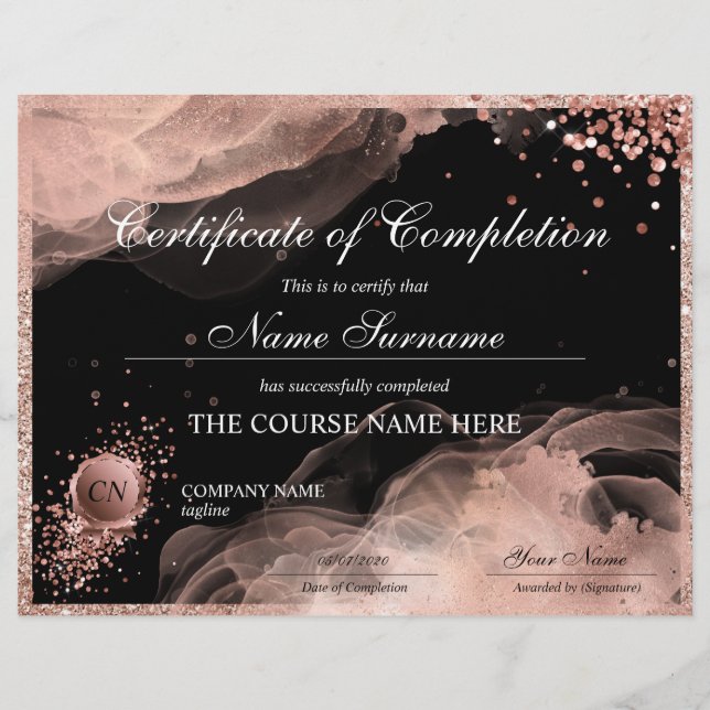 Certificate of Completion Award Course Completion (Front)