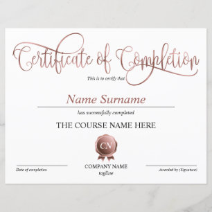Certificate of Completion Award Course Completion