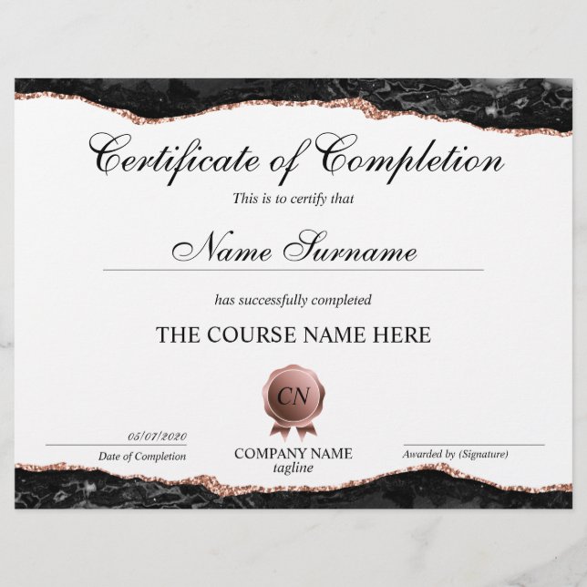 Certificate of Completion Award Course Completion (Front)