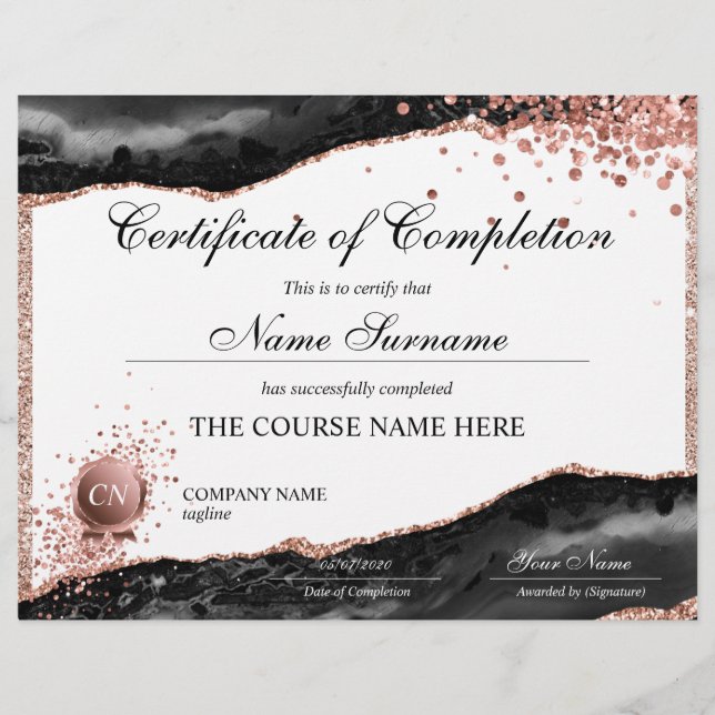 Certificate of Completion Award Course Completion (Front)