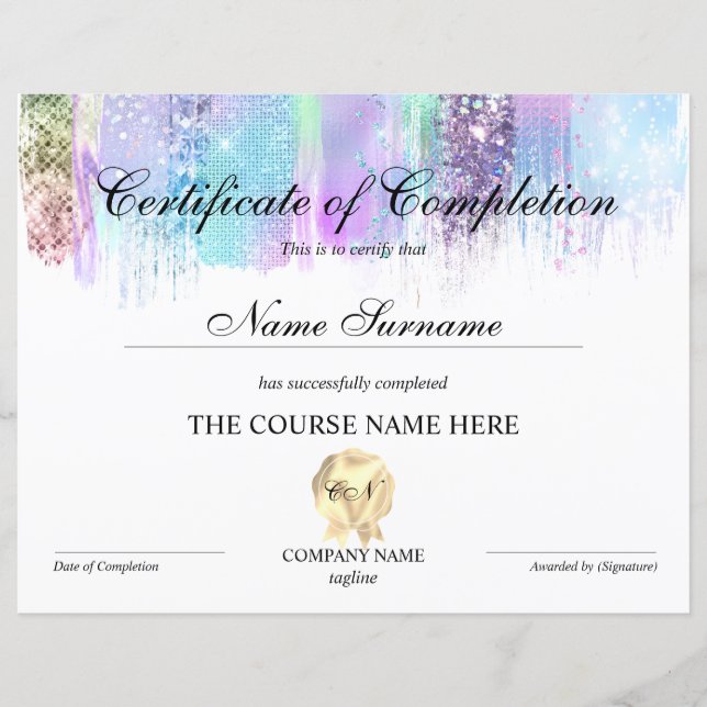 Certificate of Completion Award Course Completion (Front)