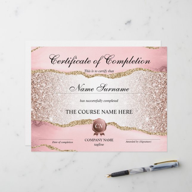 Certificate of Completion Award Course Completion (Front/Back In Situ)