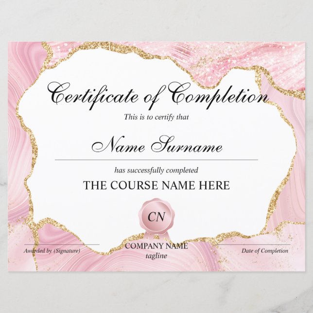 Certificate of Completion Award Course Completion (Front)