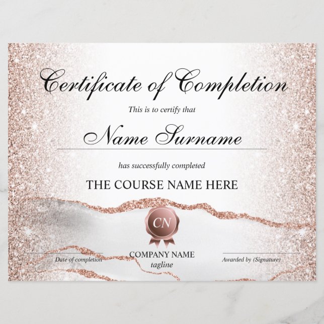 Certificate of Completion Award Course Completion (Front)