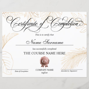 Certificate of Completion Award Course Completion