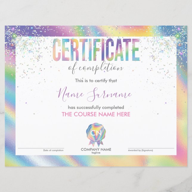 Certificate of Completion Award Course Completion (Front)