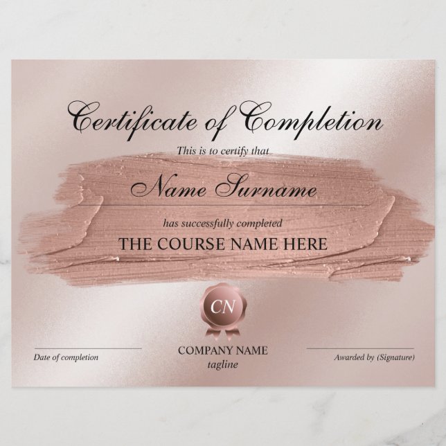 Certificate of Completion Award Course Completion (Front)