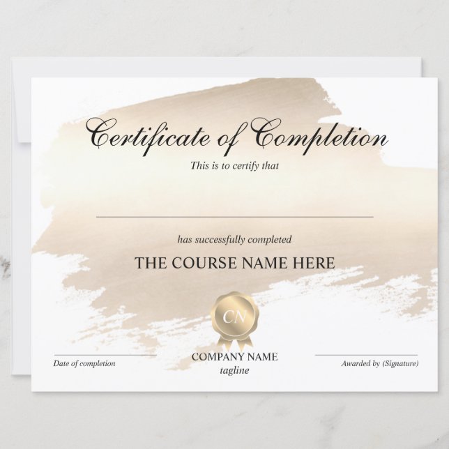 Certificate of Completion Award Course Completion (Front)