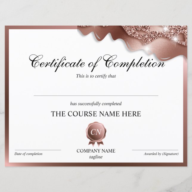 Certificate of Completion Award Course Completion (Front)