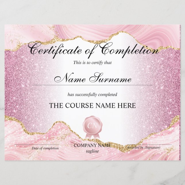 Certificate of Completion Award Course Completion (Front)