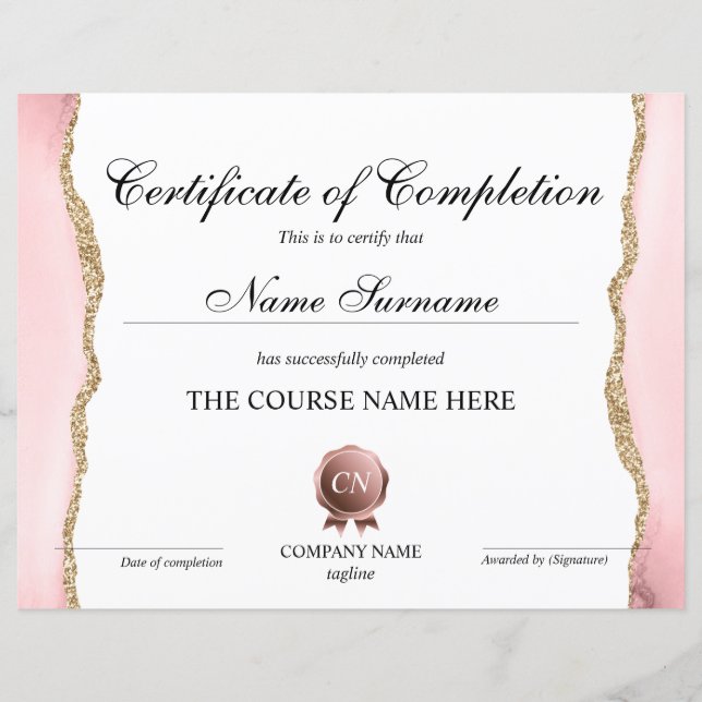 Certificate of Completion Award Course Completion (Front)