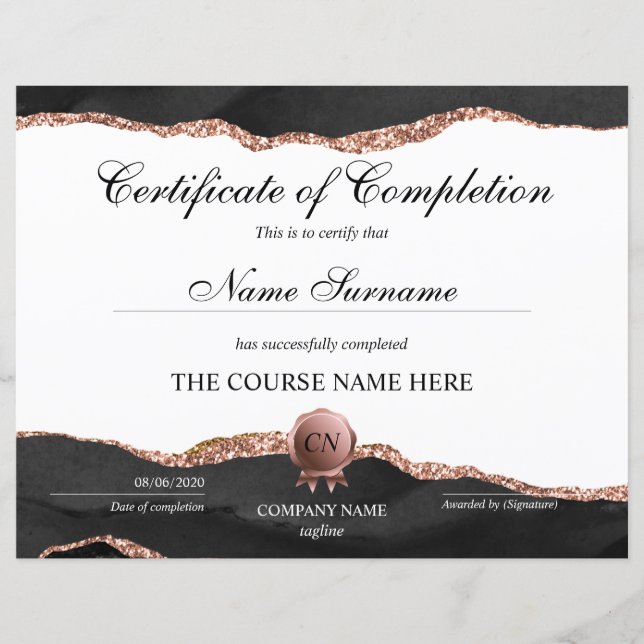 Certificate of Completion Award Course Completion (Front)