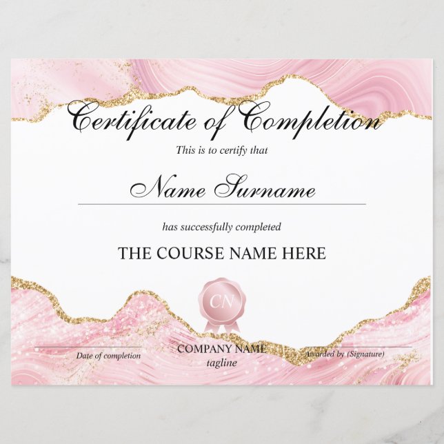 Certificate of Completion Award Course Completion (Front)