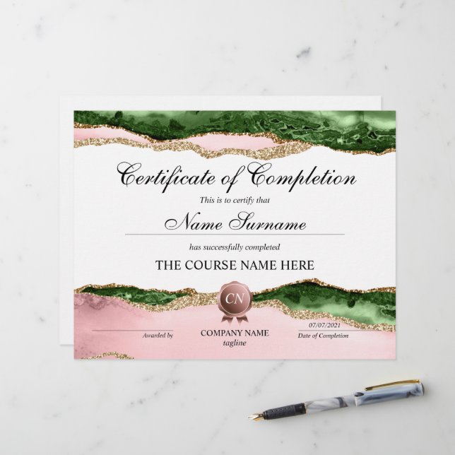 Certificate of Completion Award Course Completion (Front/Back In Situ)