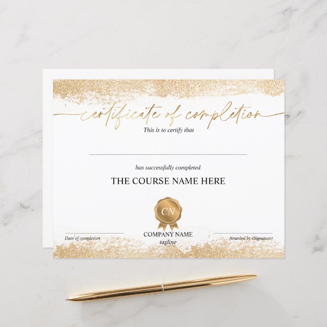 Certificate of Completion Award Course Completion (Front/Back In Situ)