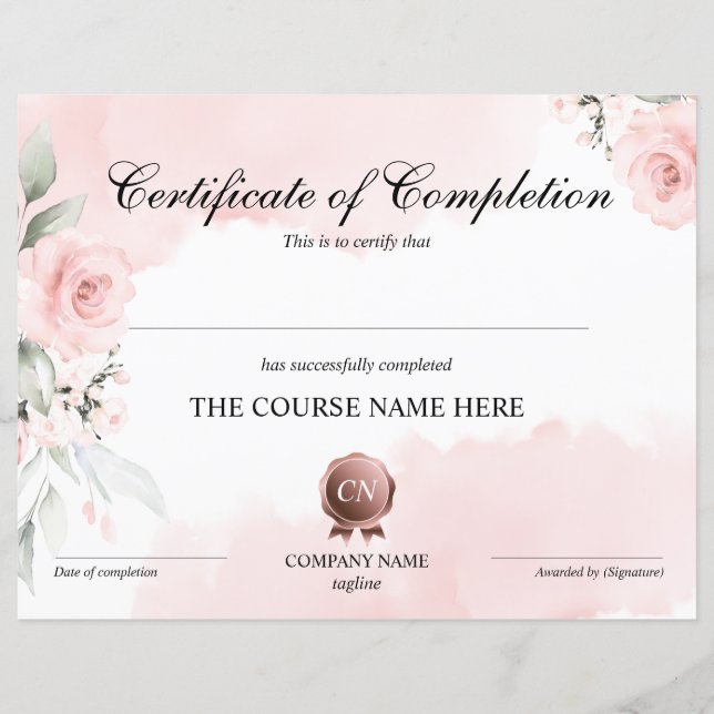 Certificate of Completion Award Course Completion (Front)