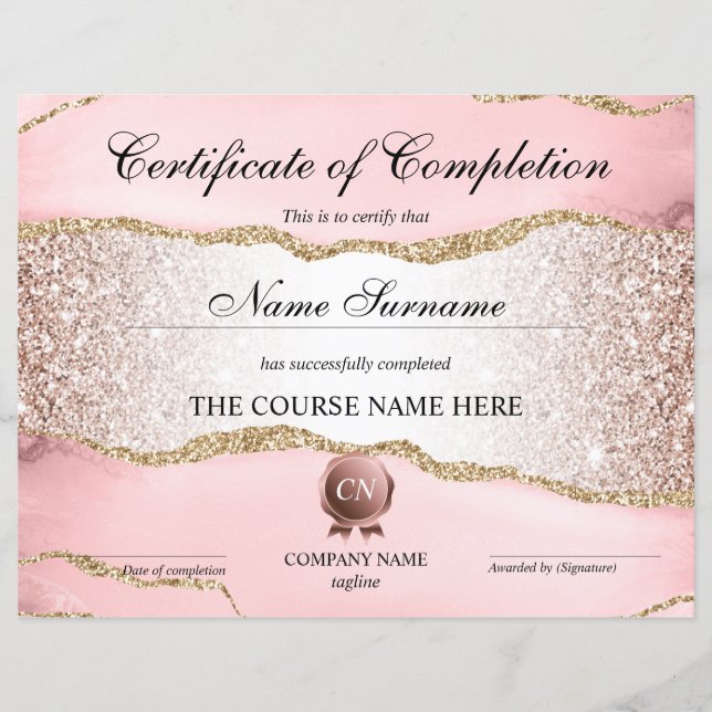 Certificate of Completion Award Course Completion (Front)