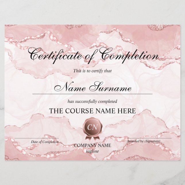 Certificate of Completion Award Course Completion (Front)