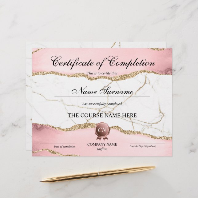 Certificate of Completion Award Course Completion (Front/Back In Situ)