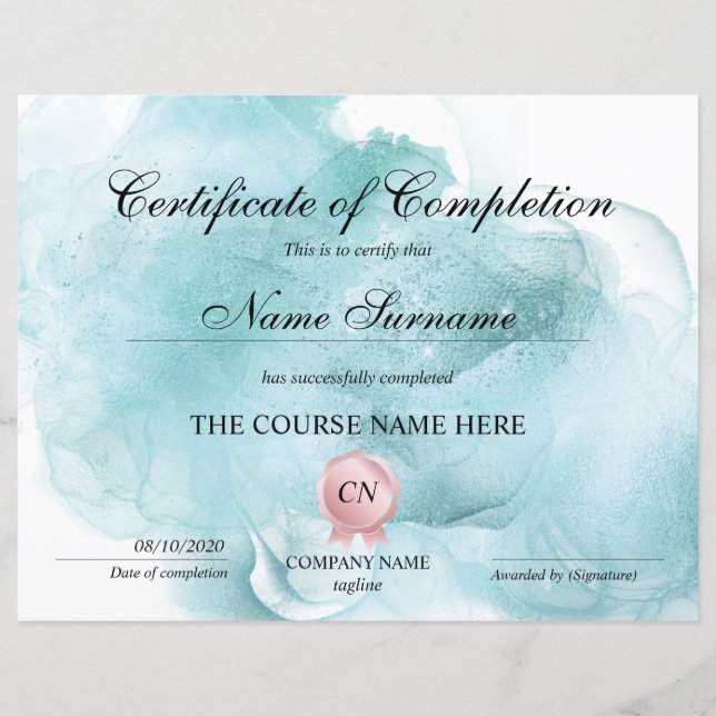 Certificate of Completion Award Course Completion (Front)