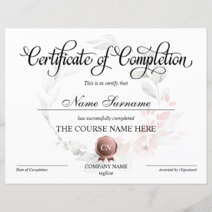 Certificate of Completion Award Course Completion