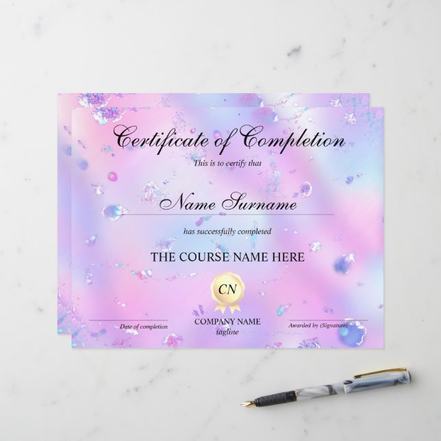 Certificate of Completion Award Course Completion (Front/Back In Situ)