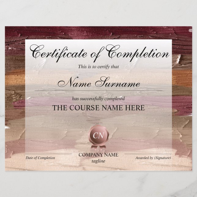 Certificate of Completion Award Course Completion (Front)