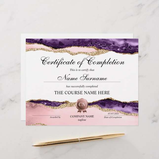 Certificate of Completion Award Course Completion (Front/Back In Situ)