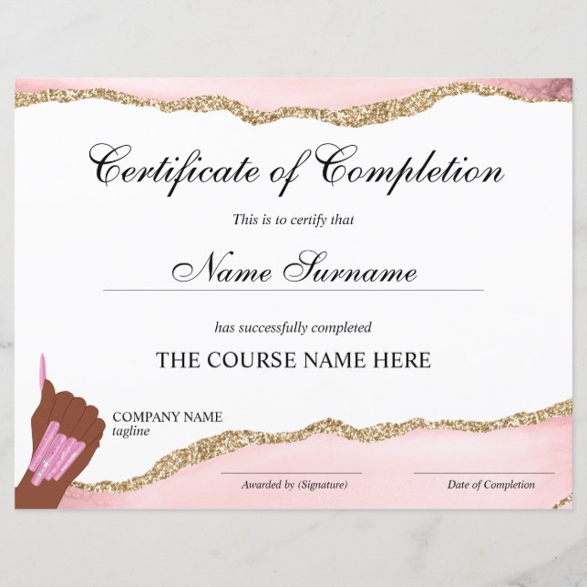 Certificate of Completion Award Course Nail Artist (Front)
