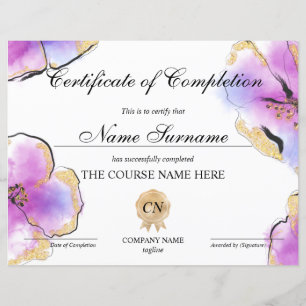Certificate of Completion Award Course watercolor