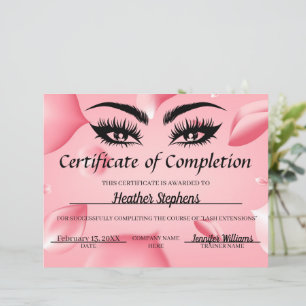 Certificate of Completion Award Lash Tech Pink