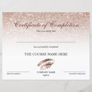 Certificate of Completion Award lashes Course