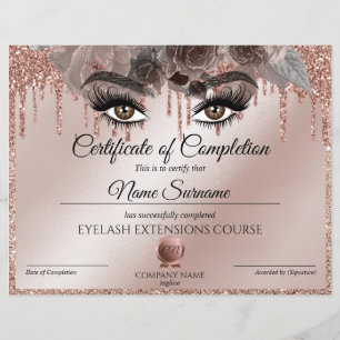 Certificate of Completion Award lashes Course