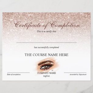Certificate of Completion Award lashes Course