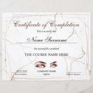 Certificate of Completion Award lashes Course