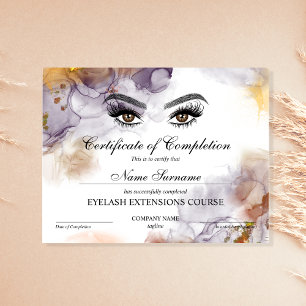 Certificate of Completion Award lashes Course