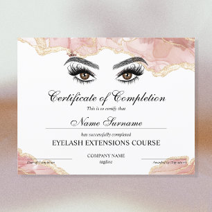 Certificate of Completion Award lashes Course