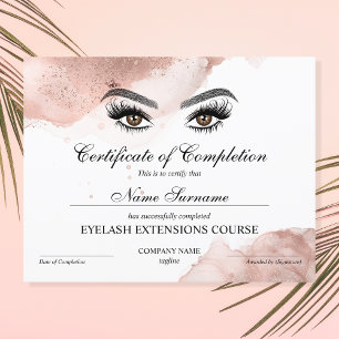 Certificate of Completion Award lashes Course