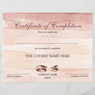 Certificate of Completion Award lashes Course