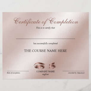 Certificate of Completion Award lashes Course